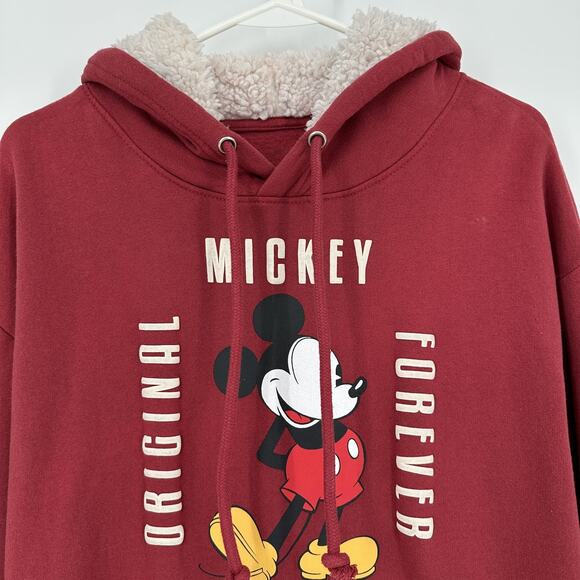 Disney Mickey Mouse Hoodie Mens XL Red Sherpa Lined Classic Pullover Sweatshirt - Picture 3 of 9